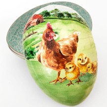 7" Hen and Chicks Papier Mache Easter Egg Container ~ Germany